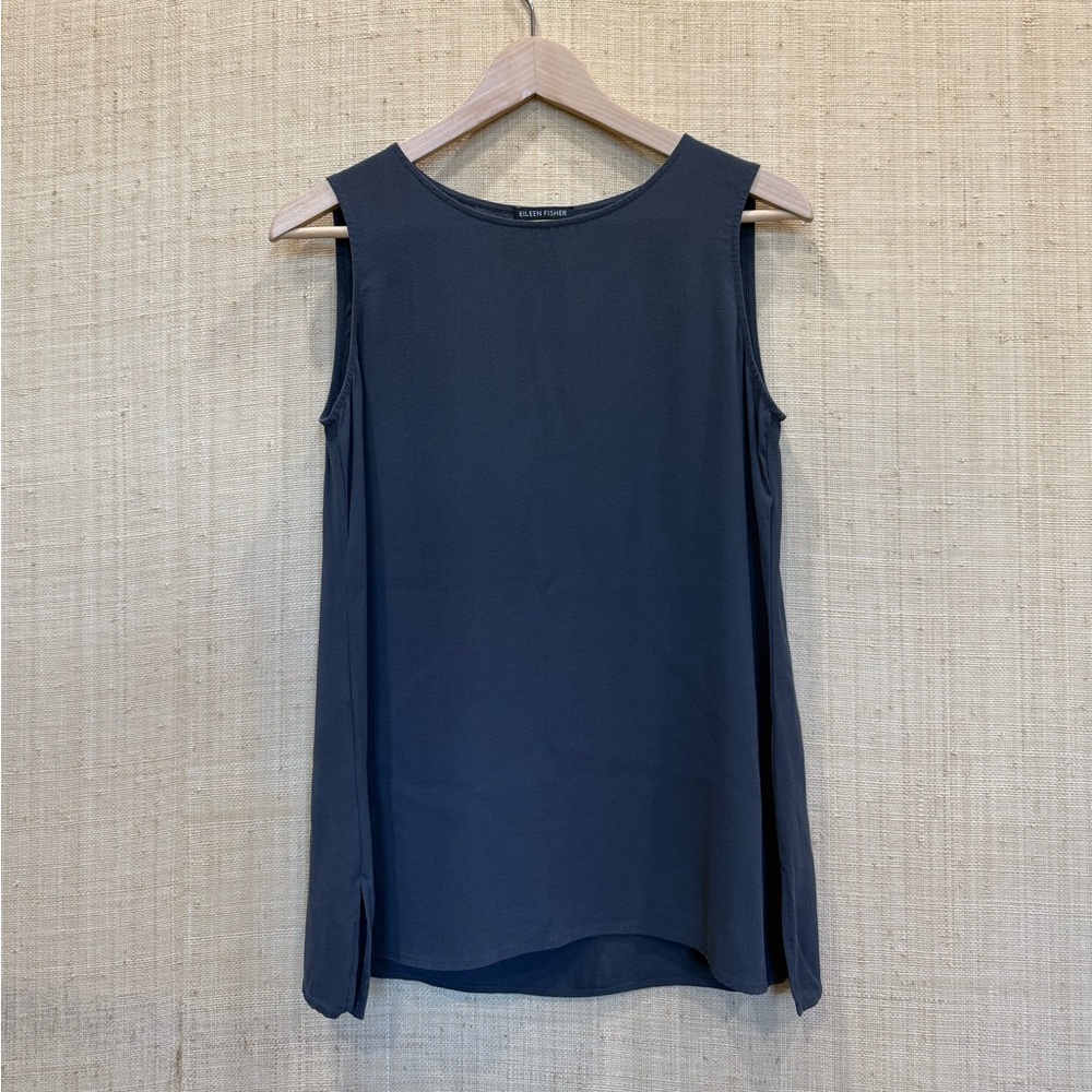 Eileen Fisher dark grey 100% silk Sleeveless Tunic